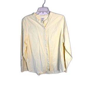 LL Bean Shirt Womens Large Butter Yellow Cotton Mandarin Collar Button Up Top